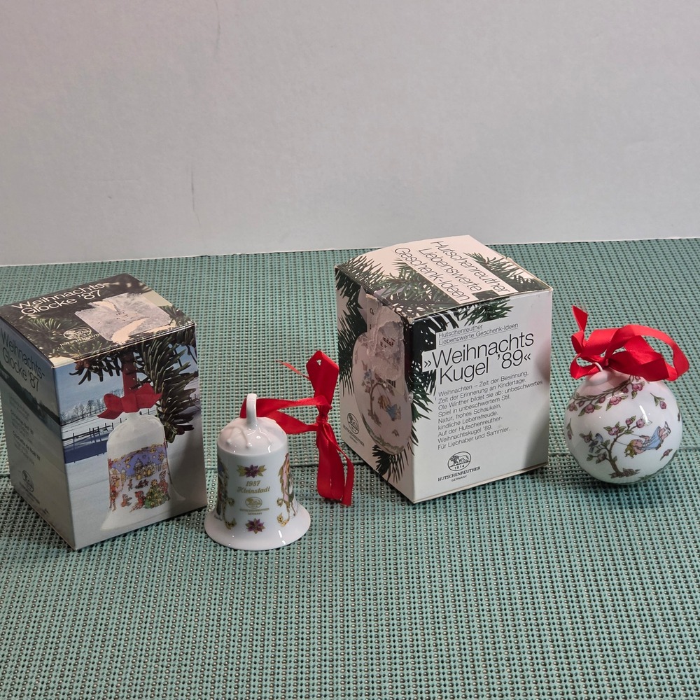 Set of 2 Hutschenreuther Ornaments White 1987 Bell 1989 Ball Set Box Included